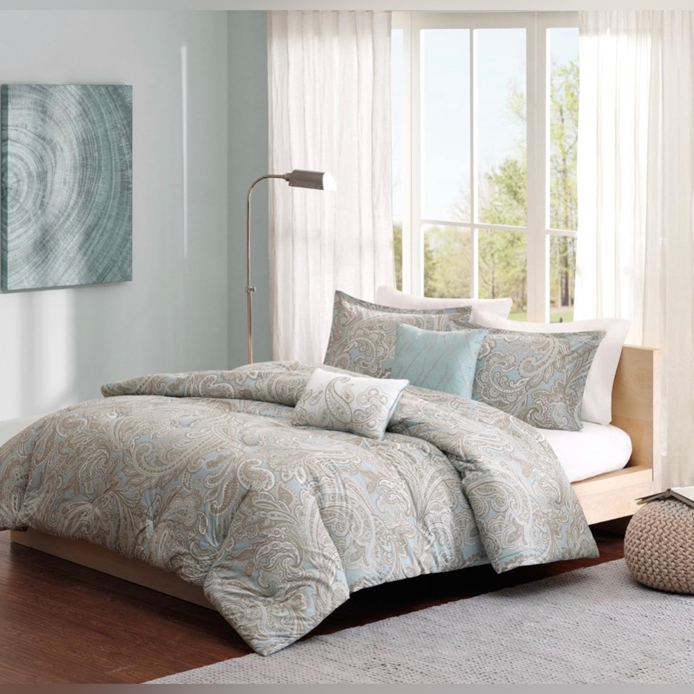 5pc Madison Park Dermot Cotton Comforter Set Sz King, Blue